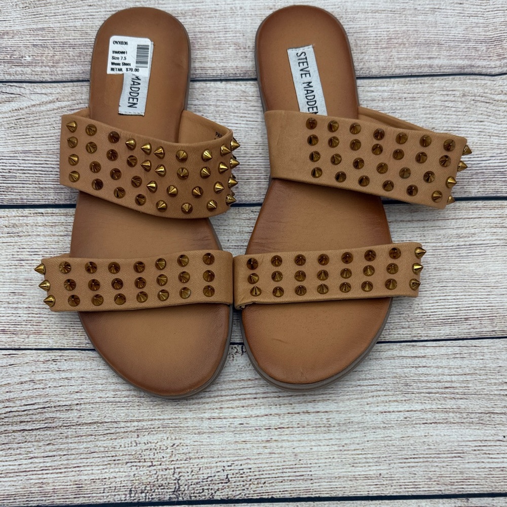 Steve Madden Brown Sandals with Gold Studs